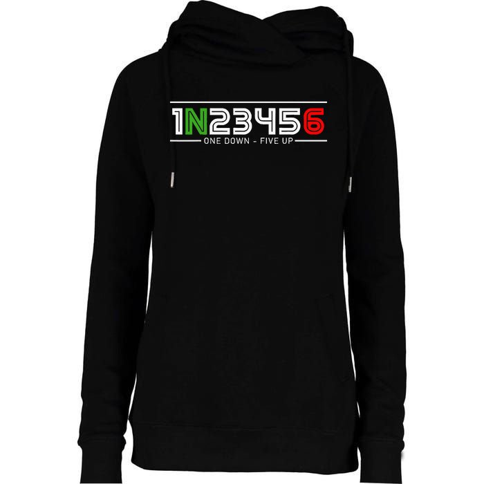 1N23456 Motorcycle Gear Shift Pattern Manual Transmission Womens Funnel Neck Pullover Hood