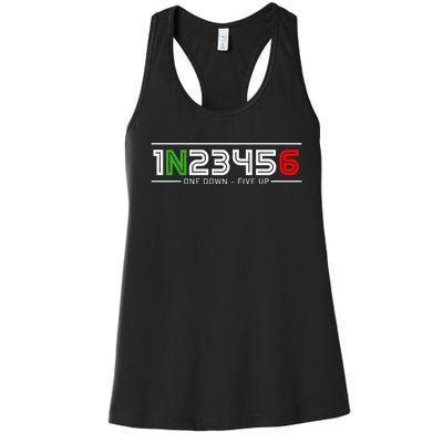 1N23456 Motorcycle Gear Shift Pattern Manual Transmission Women's Racerback Tank