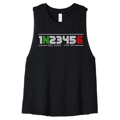 1N23456 Motorcycle Gear Shift Pattern Manual Transmission Women's Racerback Cropped Tank