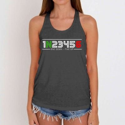 1N23456 Motorcycle Gear Shift Pattern Manual Transmission Women's Knotted Racerback Tank