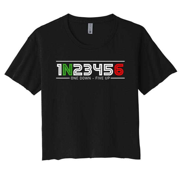 1N23456 Motorcycle Gear Shift Pattern Manual Transmission Women's Crop Top Tee