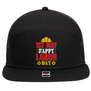 1st May Happy Labor Day Gift 7 Panel Mesh Trucker Snapback Hat