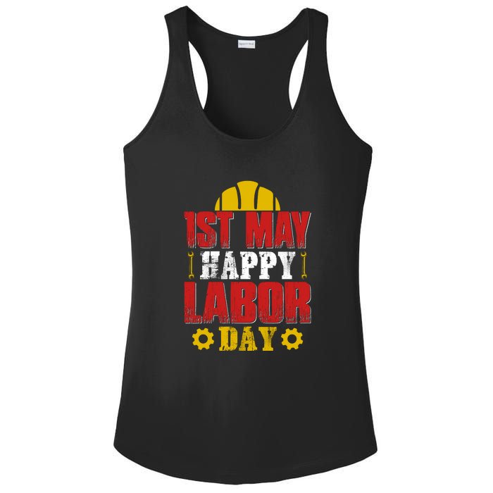 1st May Happy Labor Day Gift Ladies PosiCharge Competitor Racerback Tank