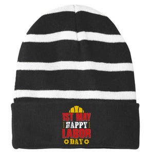 1st May Happy Labor Day Gift Striped Beanie with Solid Band