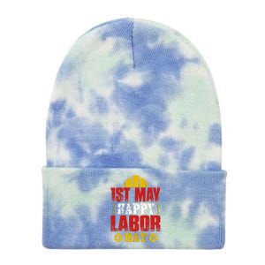 1st May Happy Labor Day Gift Tie Dye 12in Knit Beanie