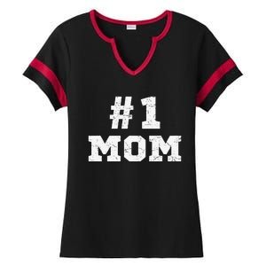 1 Mom Number One Mom Mama Mother Funny Mother's Day Ladies Halftime Notch Neck Tee