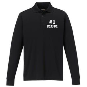 1 Mom Number One Mom Mama Mother Funny Mother's Day Performance Long Sleeve Polo