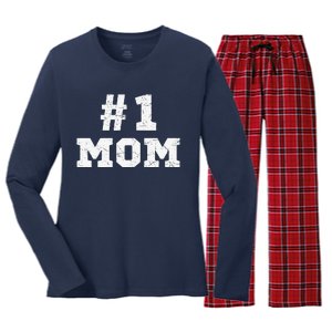 1 Mom Number One Mom Mama Mother Funny Mother's Day Women's Long Sleeve Flannel Pajama Set 