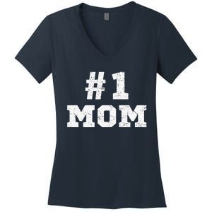 1 Mom Number One Mom Mama Mother Funny Mother's Day Women's V-Neck T-Shirt