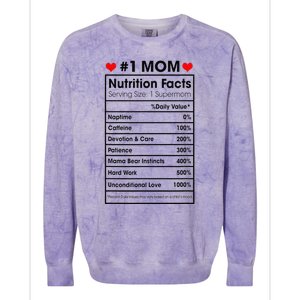 1 Mom Nutrition Facts Momlife Mother's Day Top For Mom Mama Colorblast Crewneck Sweatshirt