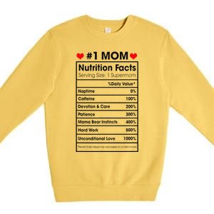 1 Mom Nutrition Facts Momlife Mother's Day Top For Mom Mama Premium Crewneck Sweatshirt