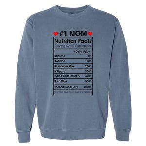 1 Mom Nutrition Facts Momlife Mother's Day Top For Mom Mama Garment-Dyed Sweatshirt