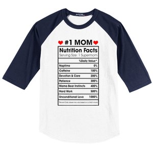 1 Mom Nutrition Facts Momlife Mother's Day Top For Mom Mama Baseball Sleeve Shirt