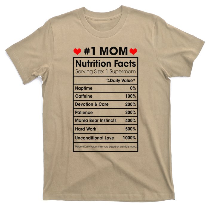 1 Mom Nutrition Facts Momlife Mother's Day Top For Mom Mama T-Shirt