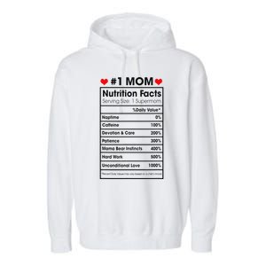 1 Mom Nutrition Facts Momlife Mother's Day Top For Mom Mama Garment-Dyed Fleece Hoodie