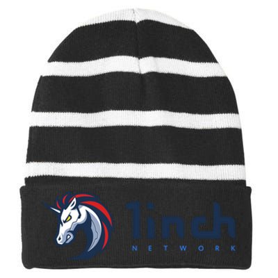 1Inch Network Logo, Decentralized Exchange DEX, 1Inch Crypto Striped Beanie with Solid Band