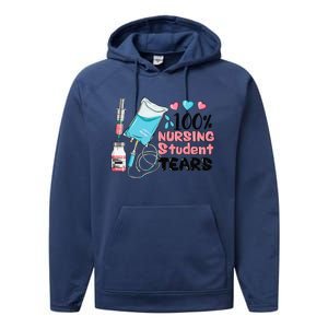 100 Nursing Student Tears Funny Student Nurse School Performance Fleece Hoodie