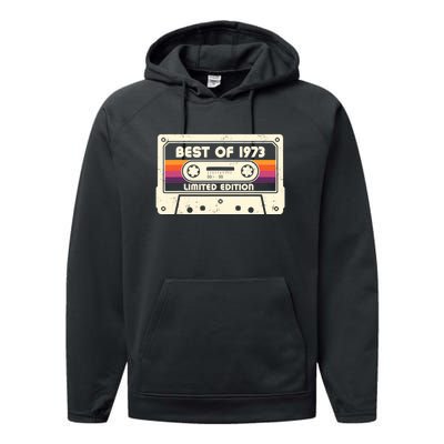 1973 Old Cassette Tape Funny 50th Birthday Vintage Performance Fleece Hoodie