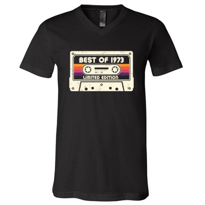 1973 Old Cassette Tape Funny 50th Birthday Vintage V-Neck T-Shirt