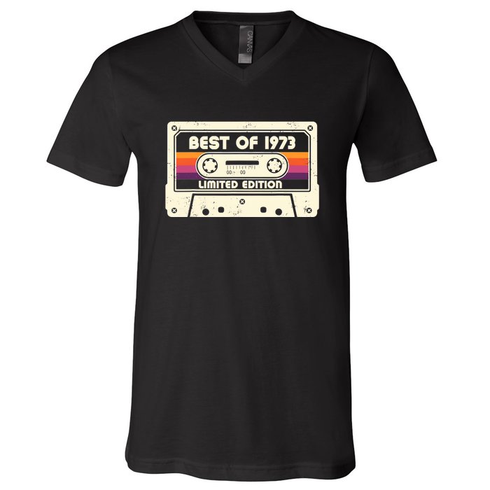 1973 Old Cassette Tape Funny 50th Birthday Vintage V-Neck T-Shirt