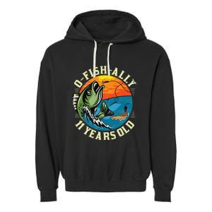 11Years Old Fishing Gift 11 yo Ten Year Old 11th Birthday Garment-Dyed Fleece Hoodie