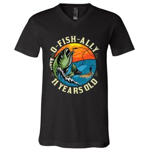 11Years Old Fishing Gift 11 yo Ten Year Old 11th Birthday V-Neck T-Shirt