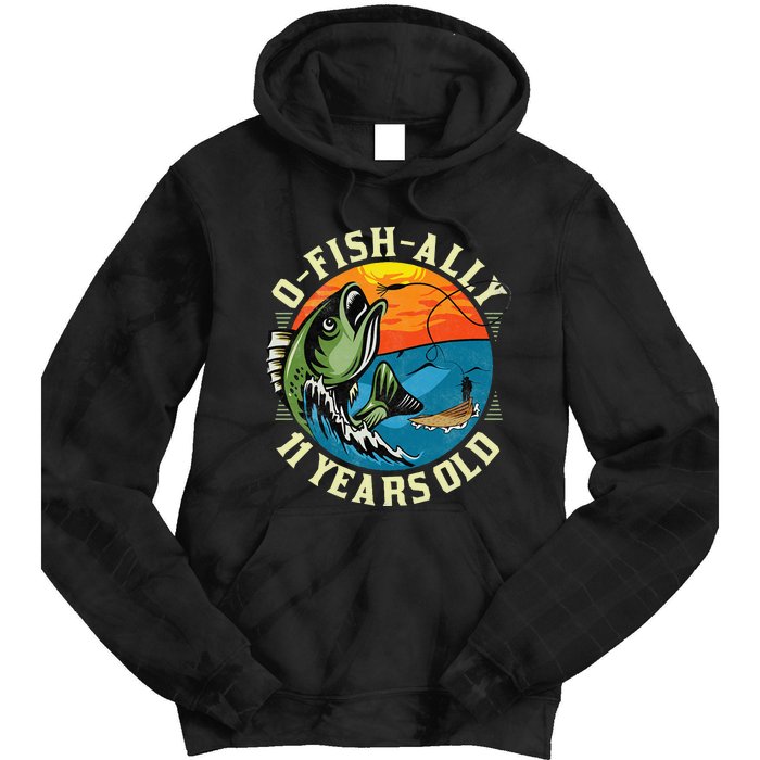 11Years Old Fishing Gift 11 yo Ten Year Old 11th Birthday Tie Dye Hoodie