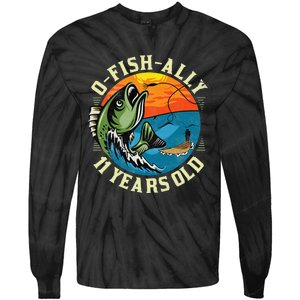 11Years Old Fishing Gift 11 yo Ten Year Old 11th Birthday Tie-Dye Long Sleeve Shirt