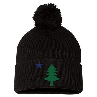 1901 Old First Flag Of Maine Pine Tree And Star Pom Pom 12in Knit Beanie