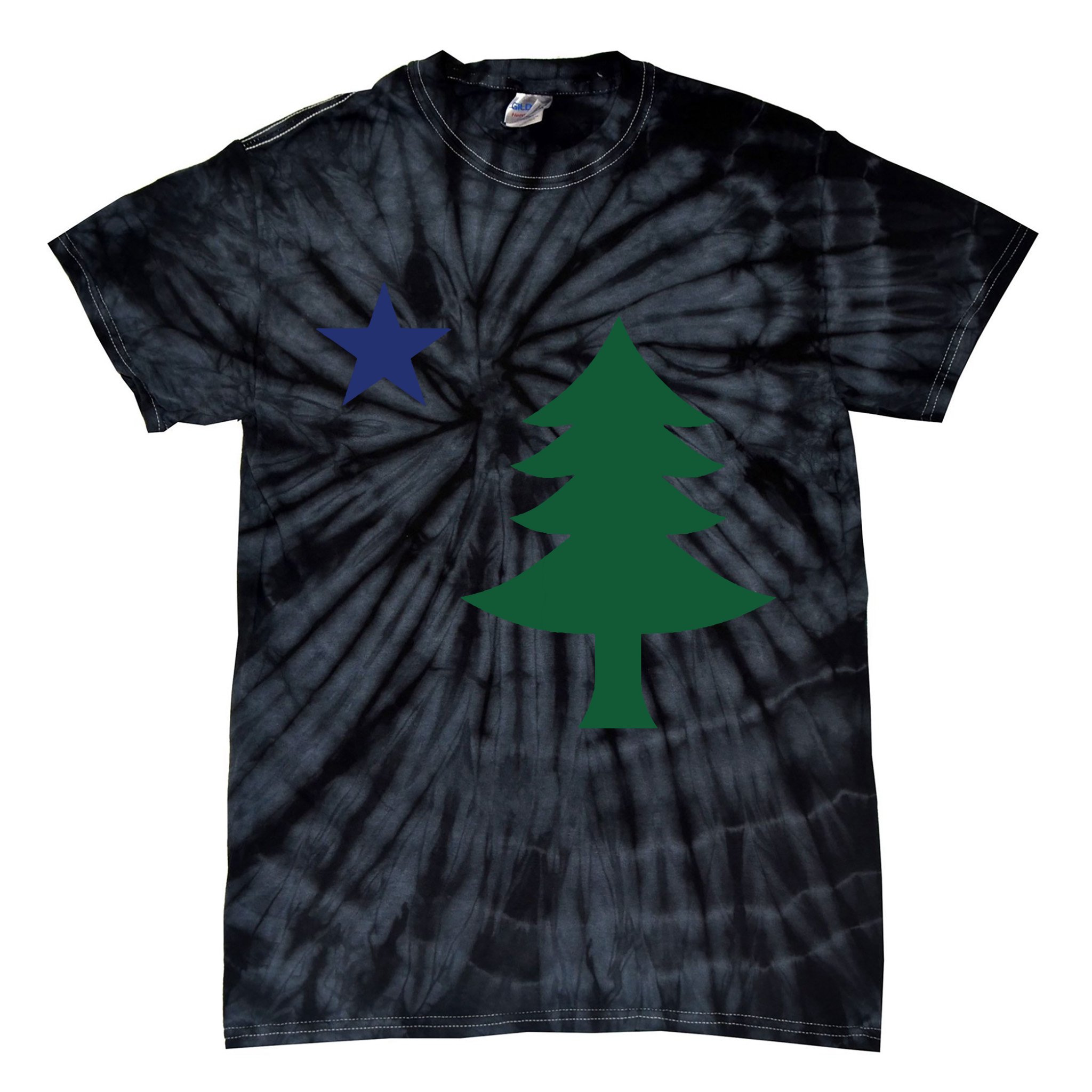 1901 Old First Flag Of Maine Pine Tree And Star Tie-Dye T-Shirt