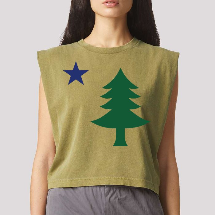1901 Old First Flag Of Maine Pine Tree And Star Garment-Dyed Women's Muscle Tee