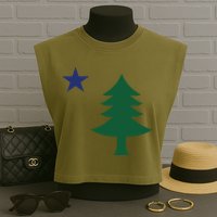 1901 Old First Flag Of Maine Pine Tree And Star Garment-Dyed Women's Muscle Tee