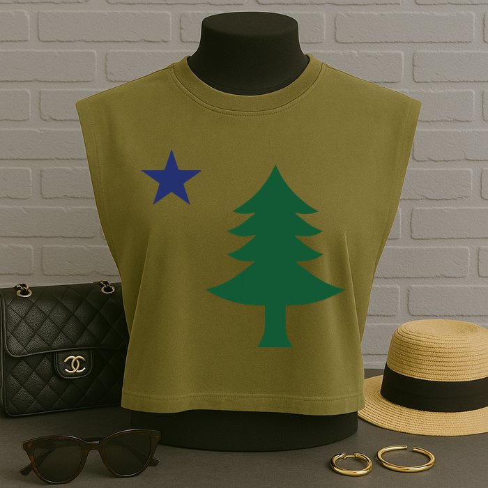 1901 Old First Flag Of Maine Pine Tree And Star Garment-Dyed Women's Muscle Tee