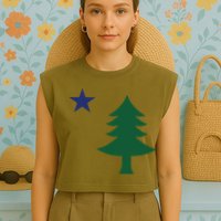 1901 Old First Flag Of Maine Pine Tree And Star Garment-Dyed Women's Muscle Tee