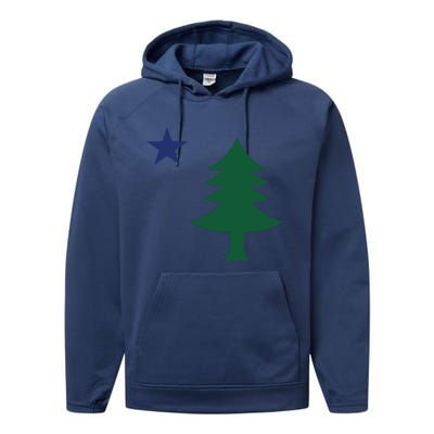 1901 Old First Flag Of Maine Pine Tree And Star Performance Fleece Hoodie