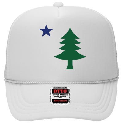 1901 Old First Flag Of Maine Pine Tree And Star High Crown Mesh Back Trucker Hat