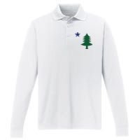 1901 Old First Flag Of Maine Pine Tree And Star Performance Long Sleeve Polo