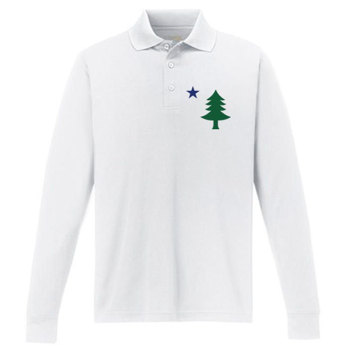 1901 Old First Flag Of Maine Pine Tree And Star Performance Long Sleeve Polo