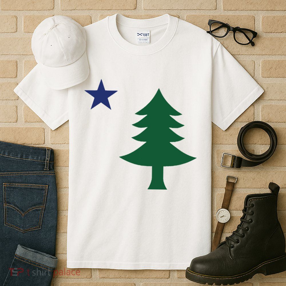 1901 Old First Flag Of Maine Pine Tree And Star Tall T-Shirt