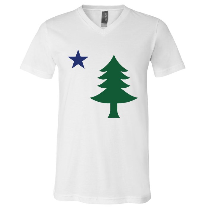 1901 Old First Flag Of Maine Pine Tree And Star V-Neck T-Shirt