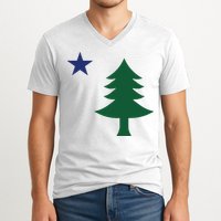 1901 Old First Flag Of Maine Pine Tree And Star V-Neck T-Shirt