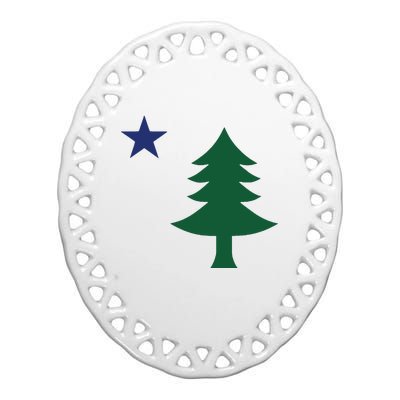 1901 Old First Flag Of Maine Pine Tree And Star Ceramic Oval Ornament