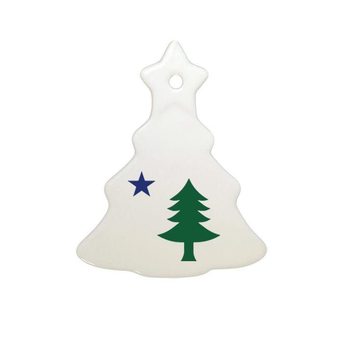 1901 Old First Flag Of Maine Pine Tree And Star Ceramic Tree Ornament