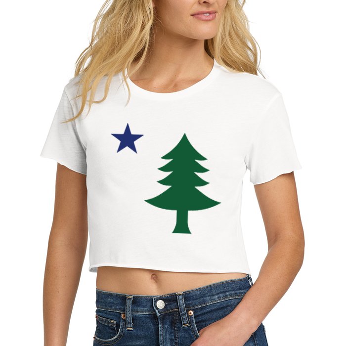 1901 Old First Flag Of Maine Pine Tree And Star Women's Crop Top Tee