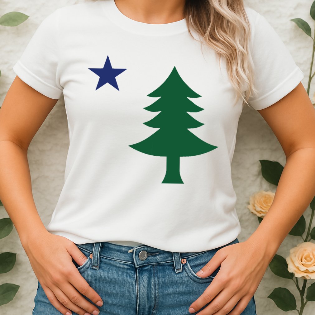 1901 Old First Flag Of Maine Pine Tree And Star Womens T-Shirt