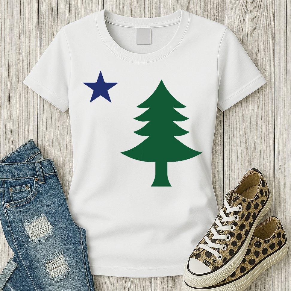 1901 Old First Flag Of Maine Pine Tree And Star Womens T-Shirt