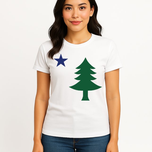 1901 Old First Flag Of Maine Pine Tree And Star Womens T-Shirt