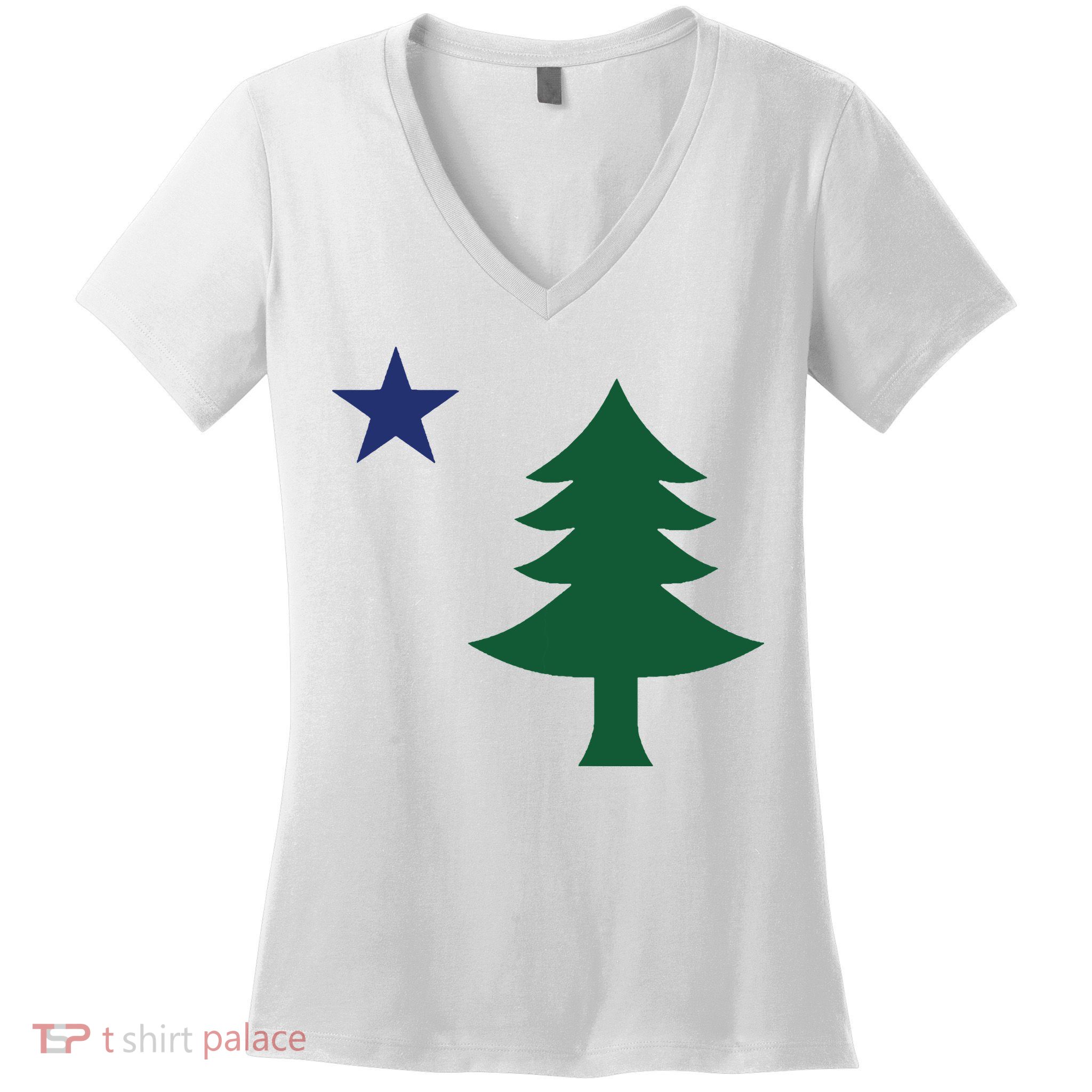 1901 Old First Flag Of Maine Pine Tree And Star Women's V-Neck T-Shirt