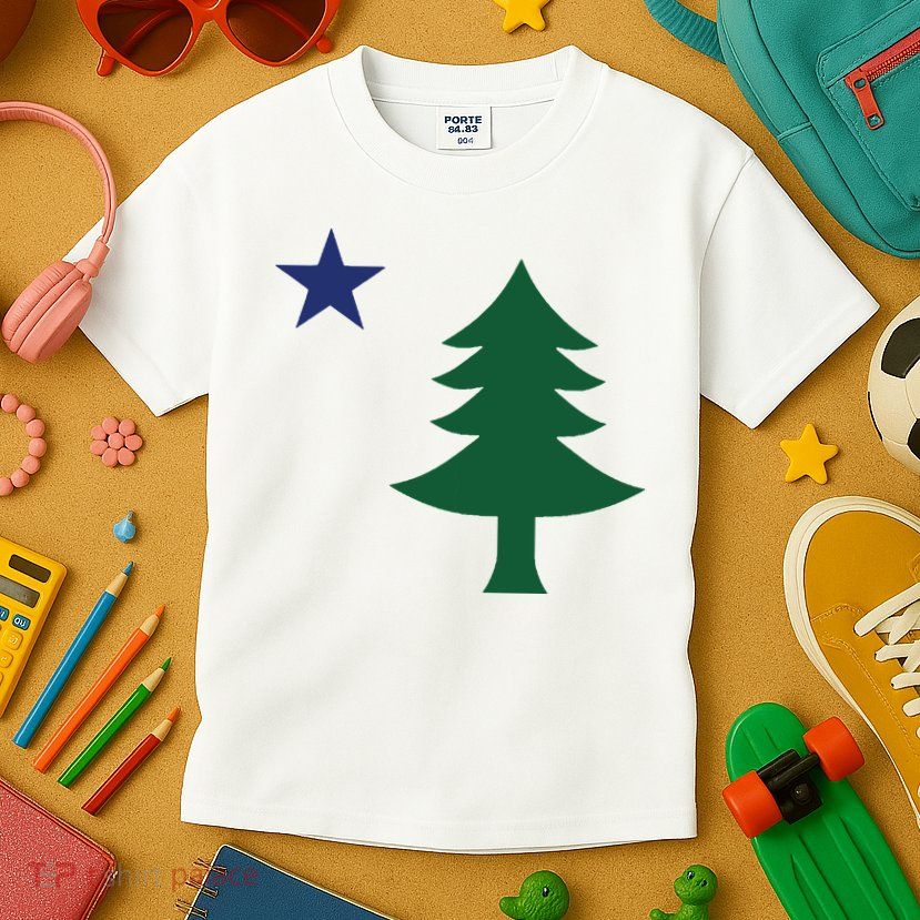 1901 Old First Flag Of Maine Pine Tree And Star Kids T-Shirt