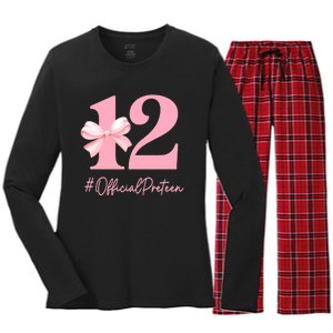 12 Preteen 12th Birthday Girl Coquette 12 Year Old Women's Long Sleeve Flannel Pajama Set 